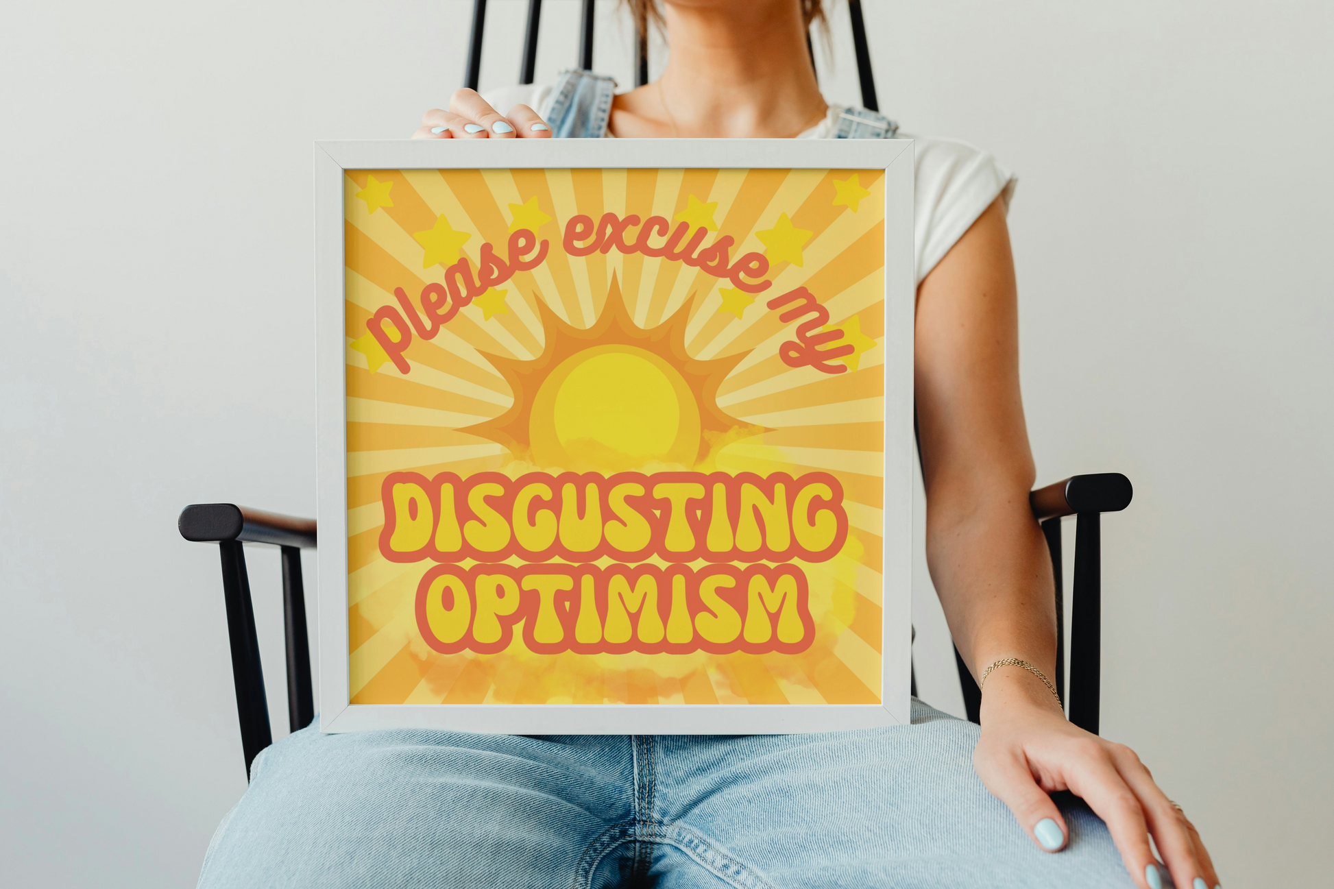 'Disgusting Optimism' Giclée Print in White Wooden Frame 30cm x 30cm Birdy & Bright 60.00 GBP